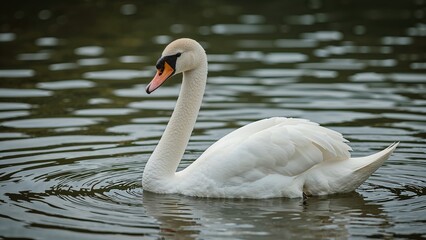 Naklejka premium Tranquil waters with a solitary white swan