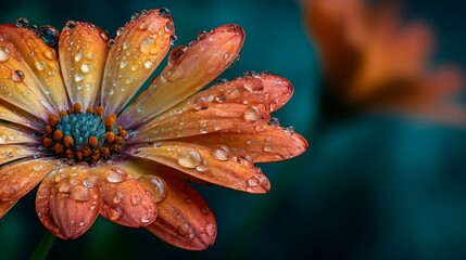 Close-up macro view of vibrant orange flower petal with single water droplet, showcasing delicate texture and natural beauty.