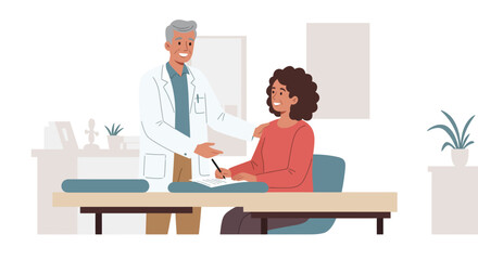 Doctor and Patient Signing Medical Documents Together.