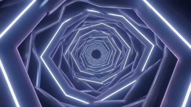 Abstract neon tunnel with hexagonal shapes
