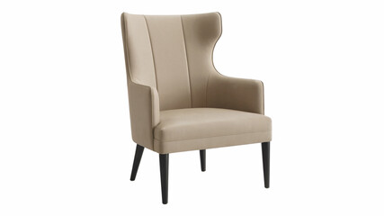 Obraz premium Beige Upholstered Wingback Chair with Wooden Legs