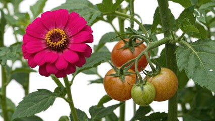 Zinnias planted near cherry tomatoes help repel pests like cucumber beetles and tomato worms.