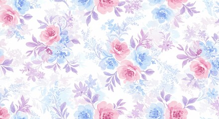 Obraz premium Roses bleues roses douces aquarelle motif floral d�licat. AI Generated