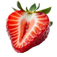 Close up of a sliced strawberry isolated on transparent background