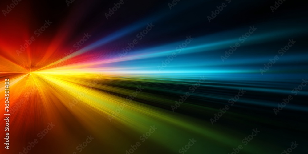 Poster colorful spectrum display with vibrant rays of light and blurred background in artistic abstract pho