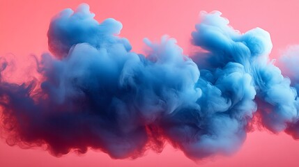 Fototapeta premium Blue ink cloud swirling on vivid pink background