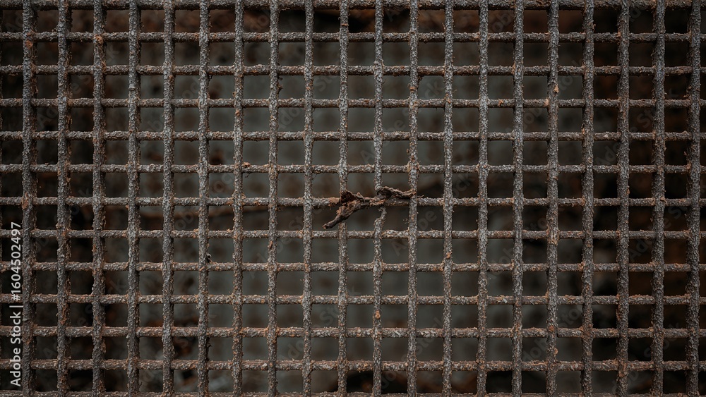 Poster detailed view of corroded metal netting with small square openings