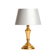 Elegant gold lamp with white shade on black background