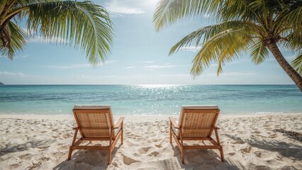 Seaside summer setting featuring beach seats and stunning water vista