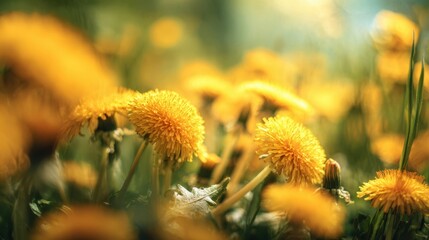 The vibrant beauty of blooming dandelions in a sunny meadow.