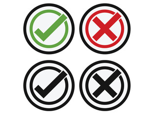 green check mark and red cross icon set in circle and square Tick & cross icon button set Yes or no symbol, approved or rejected icon