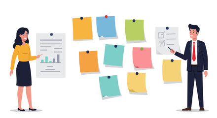 Fototapeta premium Business Team Presenting Ideas on Colorful Sticky Notes.