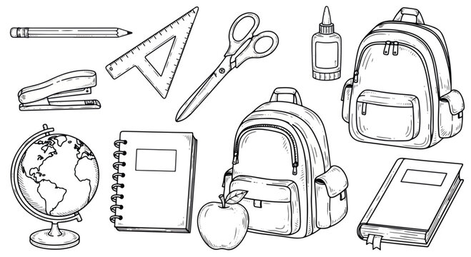 Back to school illustration featuring school supplies and backpacks, an appealing back to school illustration perfect for educational materials.