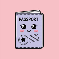 Illustration of a cute passport with eyes and cheeks on a light pink background image style