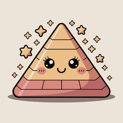 Cute cartoon pyramid with a smiling face surrounded by stars against a light background color