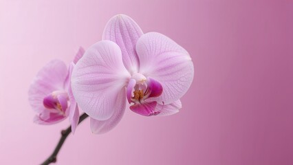 Obraz premium Detailed view of a Phalaenopsis Orchid bloom with vibrant pink and purple hues