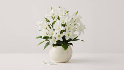 Charming white flowers planted in a pot for room decoration