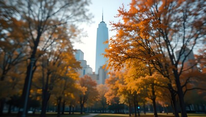 Blurred City Park Trees in Autumn Background for Compositing and Design Use