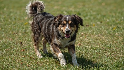 Full of excitement and happiness, the dog enjoys running outdoors, tail wagging as it explores with enthusiasm.