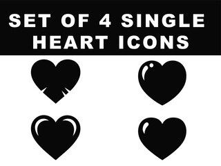 Four heart icons in varied designs offer a graphic element for Valentine's Day, love and relationship themes, perfect for adding simple vector art.