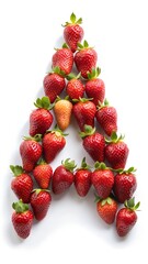 Letter A laid out from strawberries on a white background. Alphabet