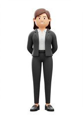 Obraz premium Cartoon businesswoman in a suit stands confidently.