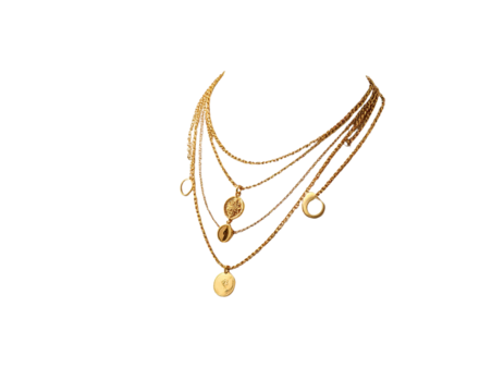  Gold Chain Necklace with Heart Pendant on Invisible Display Form, Floating Front View, Isolated