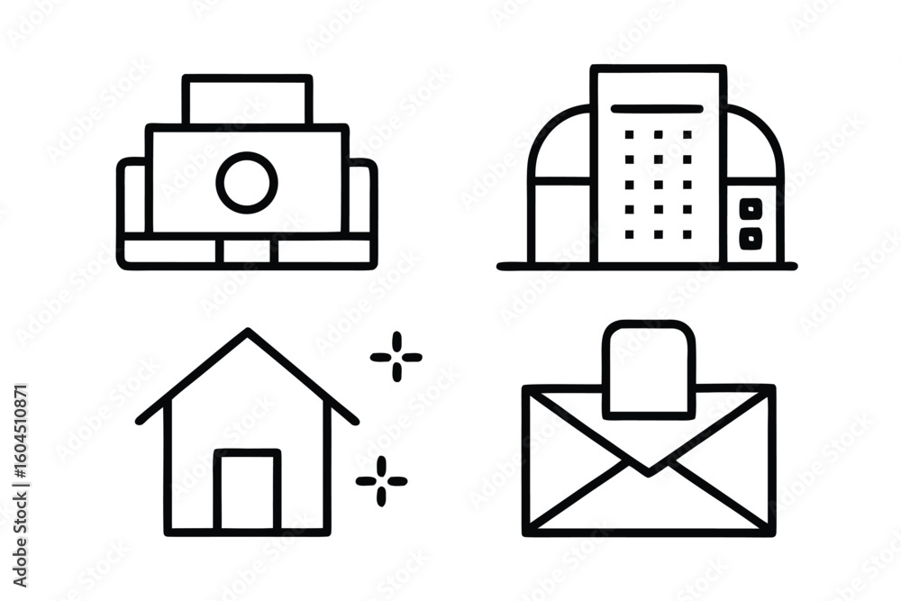 Poster minimalist design with four distinct elements in vector format for creative projects