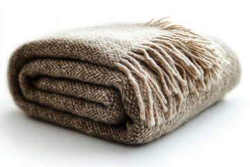 Luxury loungewear. Alpaca wool throw blanket on a white background. For minimalist luxury living room. 