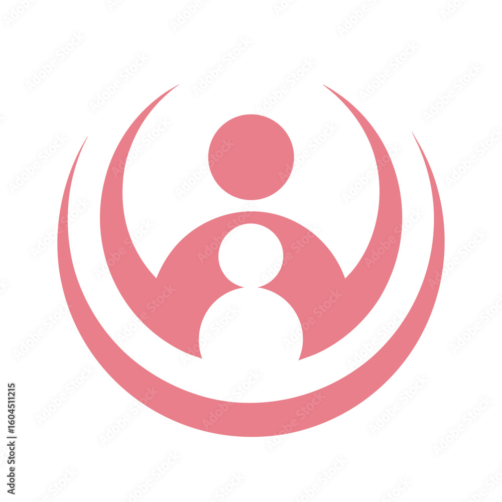 Poster pink abstract graphic symbol of three people within a circular frame background circle