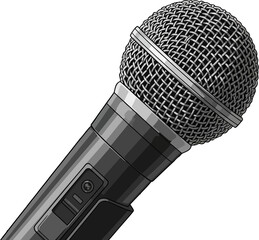 Gray microphone shown on a white background, rendered with artistic style, suitable for audio production and entertainment industry promotional materials.