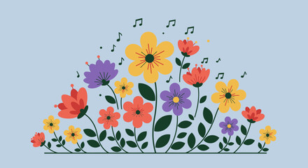 Colorful Floral Illustration with Musical Notes and Design.