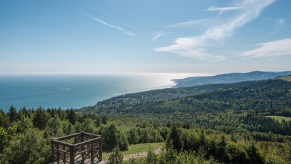 Fototapeta premium Gaze from the high vantage point toward the sea inlet