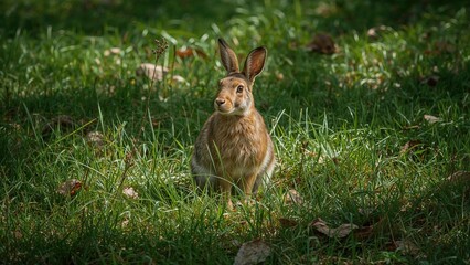 Obraz premium Untamed rabbit in a woodland clearing