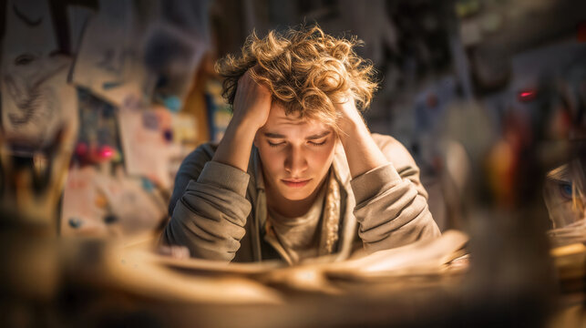 Man with ADHD reflects in chaotic space