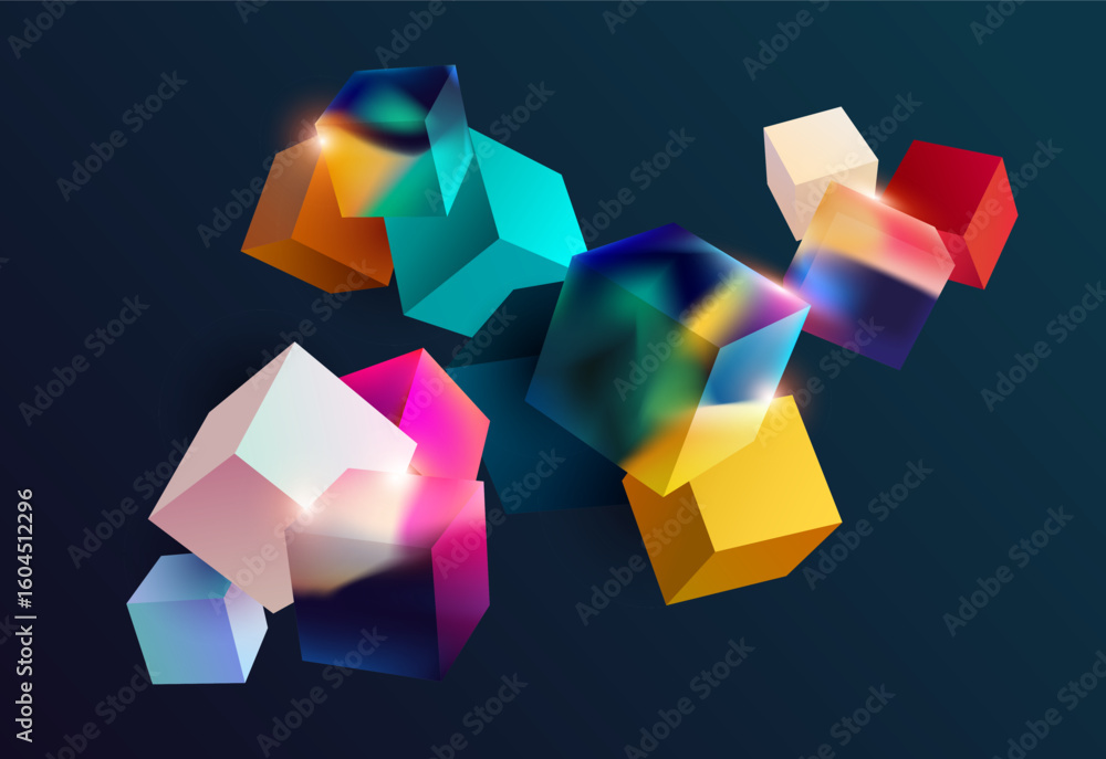 Aufkleber colored and glass 3d cubes. abstract background of geometric shapes..