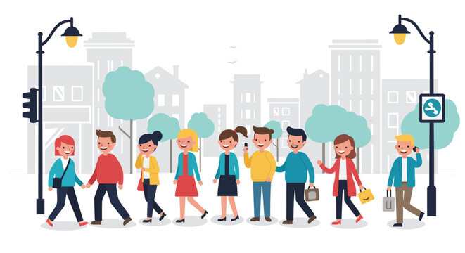 Diverse Group of People Walking on City Street.