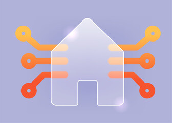 Smart house glass morphism icon on gray. Home technology vector sign