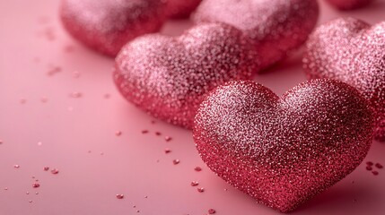 Pink glittery hearts celebrating valentine's day on pink background