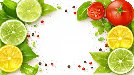 Vibrant Citrus and Tomato Border with Fresh Herbs and Spices