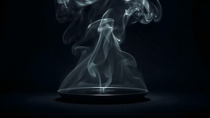 A Mysterious Scene Featuring a Smooth Circular Metal Plate with Rising Smoke