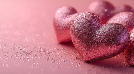 Fototapeta premium Pink glitter hearts symbolizing love and affection on valentine's day