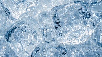 High-detail view of crystal-clear ice cubes, suitable for refreshing drinks and cool visual backgrounds.