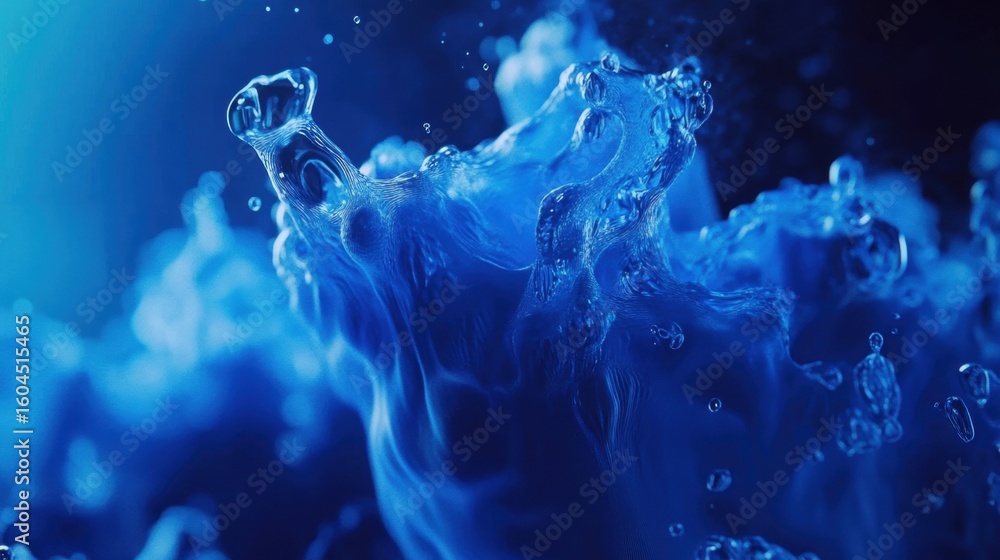 Poster dynamic blue water splash creating mesmerizing shapes in dark background