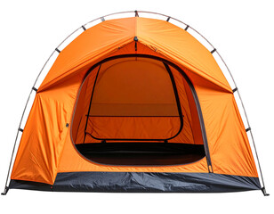  Bright Orange Dome Tent with Open Flap, Front View on Transparent Background
