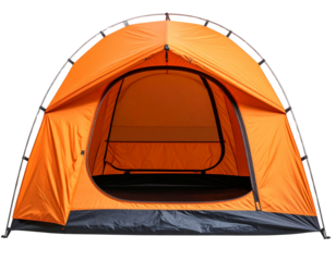  Bright Orange Dome Tent with Open Flap, Front View on Transparent Background