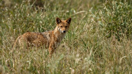 Canis simensis spotted in its natural habitat during daylight