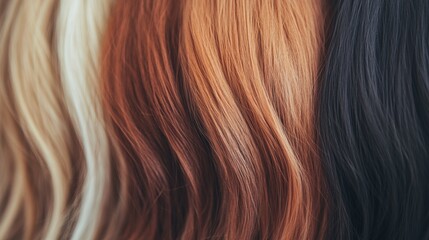 Fototapeta premium Colorful hair strands on display showcasing various shades and textures