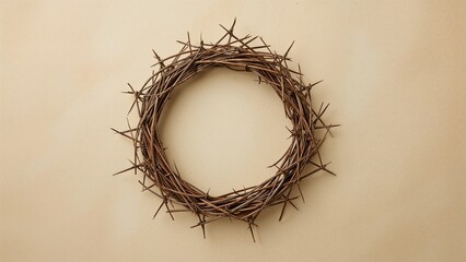 Fototapeta premium A thorny crown on aged paper symbolizing the Crucifixion, death, and resurrection of Jesus during Easter.
