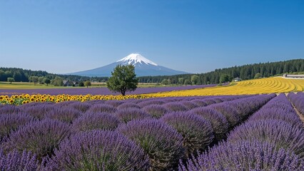 A scenic area celebrated for its vibrant lavender blooms and snowy slopes